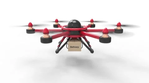 The rise of the red drone with the cargo. Stock Footage 64749024