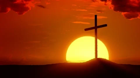 The Risen Christ: Time-lapse sunrise behind Calvary cross Stock Footage