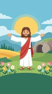 Risen Jesus Christ Easter Resurrection Illustration for Christian Celebrati.. Stock Illustration