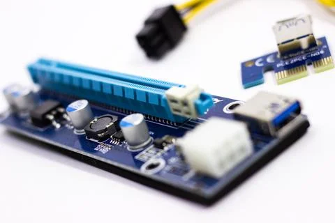 Riser for mining on video card. Device for collecting a mining farm. Mining Stock Photos