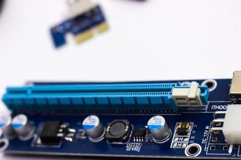Riser for mining on video card. Device for collecting a mining farm. Mining Stock Photos