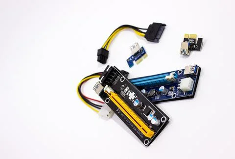 Riser for mining on video card. Device for collecting a mining farm. Mining Stock Photos