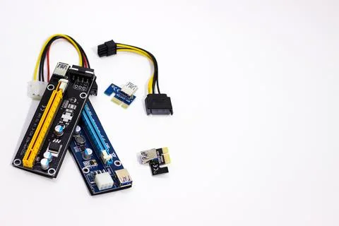 Riser for mining on video card. Device for collecting a mining farm. Mining Stock Photos