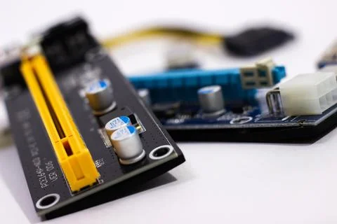 Riser for mining on video card. Device for collecting a mining farm. Mining Stock Photos