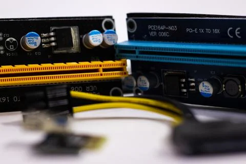Riser for mining on video card. Device for collecting a mining farm. Mining Stock Photos