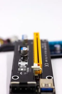 Riser for mining on video card. Device for collecting a mining farm. Mining Stock Photos