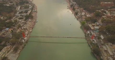 Rishikesh Aerial View Over Ganges River and Ashrams Stock-Footage 90402051
