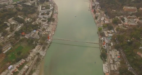 Rishikesh and Ganges River Aerial View Stock Footage 90402103