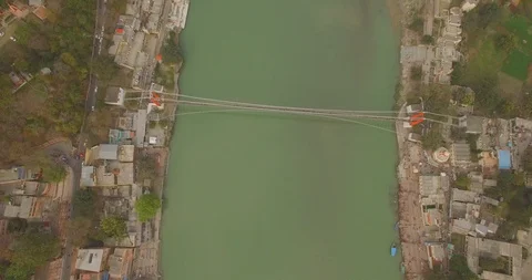 Rishikesh and Ganges River Aerial View Video stock 90402118