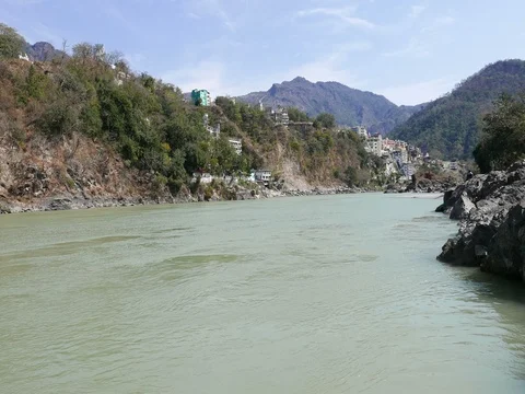 Rishikesh, holy town and travel destination in India. Stock Footage