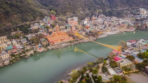 Rishikesh, India, 4k aerial hyperlapse Stock Footage 107656442
