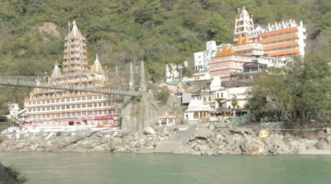Rishikesh-Laxman Jhula low angle Stock Footage 38400460