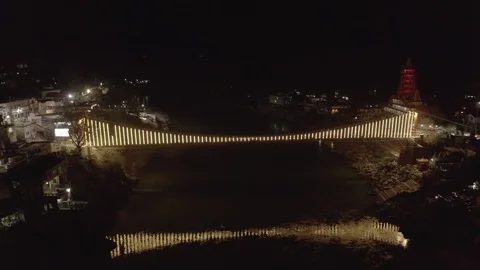 Rishikesh night 4k drone aerial, ungraded/flat Stock Footage 107686124