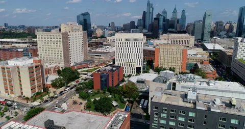 Rising above downtown Philly Stock Footage 149446906