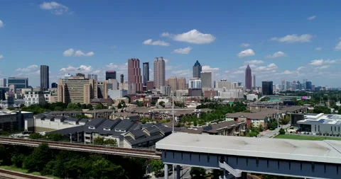 Rising above the train in Atlanta Stock Footage 149802637