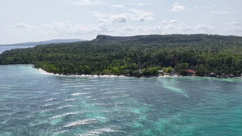 Rising Aerial Pull-Back Over Lazi Coastline and Forest, Siquijor Philippines Stock Footage 336647129