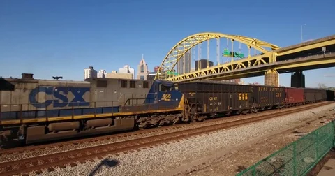 Rising Aerial View of Cargo Train in Pittsburgh Stock-Footage 75210661
