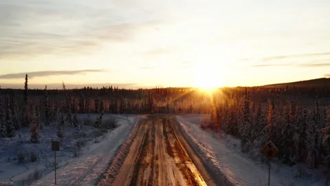 Rising Alaska Snowy Tree Sunset Stock Footage 196187764