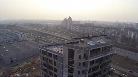 Rising up along the wall of constructed building Stock Footage 50763261
