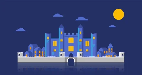 Rising Ancient Castle 2D Flat Animation. Fairytale Kingdom Landscape. Stock Footage 172298550