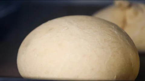 Rising and baking of white bread in bakery oven, timelapse video. Crusty of Stock-Footage 336576884