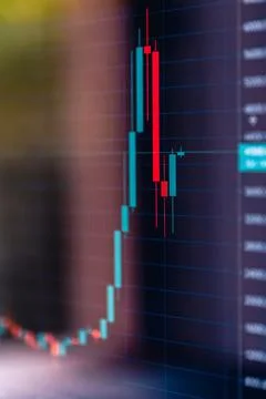 Rising and falling candlestick chart on screen. Financial trading and marke.. Stockfoto's