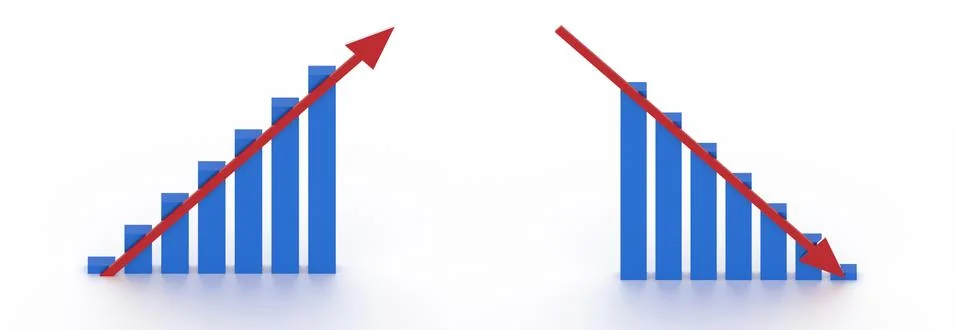 Rising and falling chart with arrows Stock Illustration