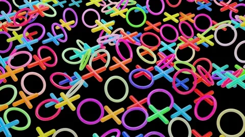 Rising and falling multicolored crosses and rings. animated abstract background. Stock Footage 233061746
