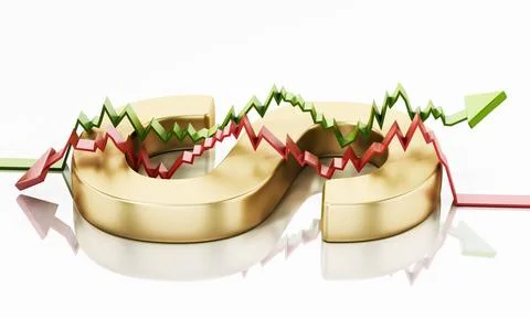 Rising and falling statistic arrows forming a dollar sign with letter S. 3... Stock Photos