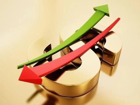 Rising and falling statistic arrows forming a dollar sign with letter S. 3... Stock Photos