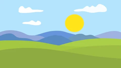 Rising and setting sun Against the backdrop of mountains and green hills Stock Footage 222595795