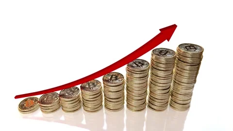 Rising Arrow Bitcoin Graph in a 3D animation Stock Footage 241635637