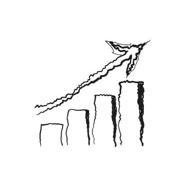 Rising arrow breaking through bar chart hand-drawn growth icon Stock Illustration