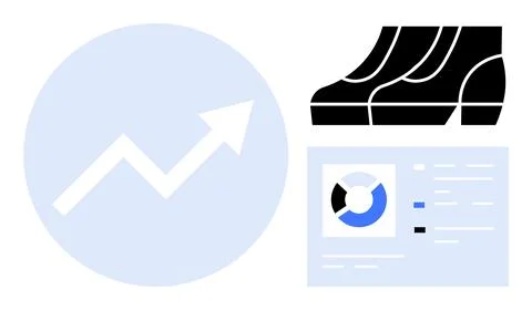 Rising arrow in a circle indicating growth, black steps representing progress Stock Illustration