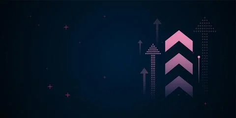 The Rising arrow elements are layered and stylized with pixel and geometric.. Stock Illustration