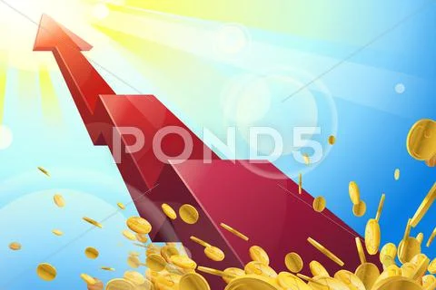 Rising up arrow with gold coins Stock Illustration