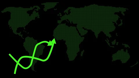 Rising arrow line over a world map showing global growth business progress .. Stock Footage 337176052