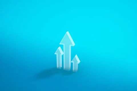 Rising arrows in a blue background. 3D rendering. Stock Illustration
