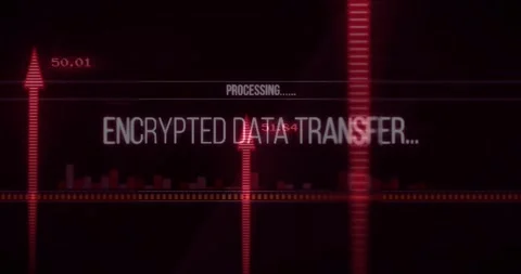 Rising arrows starting ENCRYPTED DATA TRANSFER, headline fading, progress Stock Footage 330142680