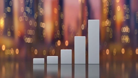 Rising Bar Chart Against Blurred City Lights Background 3D Render Animation Stock Footage 344094667