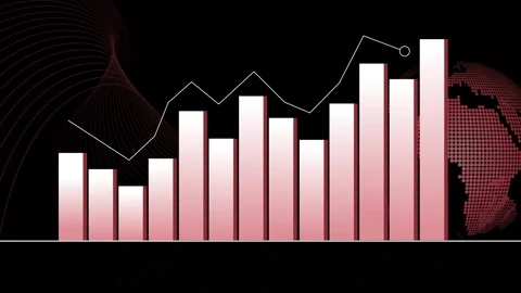 Rising bar chart and line graph with world map business growth finance and .. 動画素材 337880791