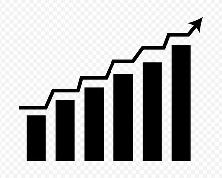 Rising bar chart with growth arrow. Financial success graph showing positive. Stock Illustration