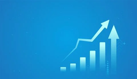 A rising bar chart with a sharp upward arrow illustrates strong financial g.. Stock Illustration
