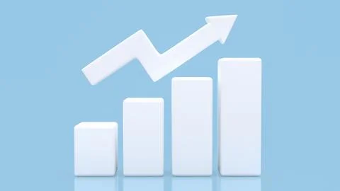 Rising Bar Chart with Upward Arrow Growth Concept 3d render. Stock Illustration
