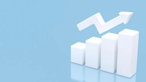 Rising Bar Chart with Upward Arrow Growth Concept 3d render. Stock Illustration