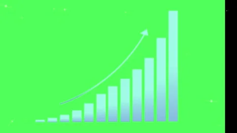 Rising bar chart with upward trend arrow against a vibrant green screen Stock Footage 346042574
