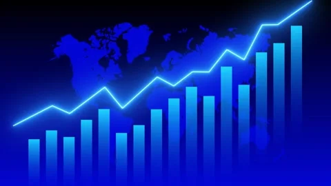 Rising bar chart on world map, symbolizing global financial growth. Video stock 286411272