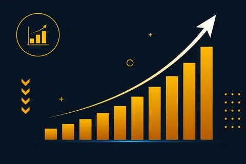 Rising bar graph and upward arrow Illustrazione stock