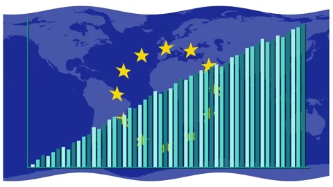 Rising Bar Graph Animation Over European Union Flag Background Stock Footage 318440438