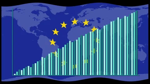 Rising Bar Graph Animation Over European Union Flag Map Background Stock Footage 323430564